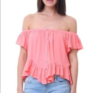 Free People Mint Julep Button-Front Top in Coral